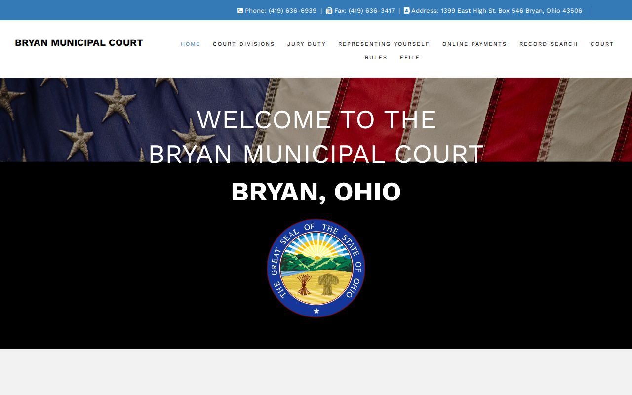 Bryan Municipal Court home page for Williams County court docket and record services
