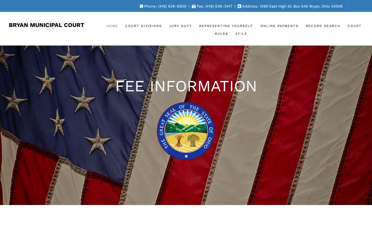 Williams County court case records Bryan Municipal Court fee schedule