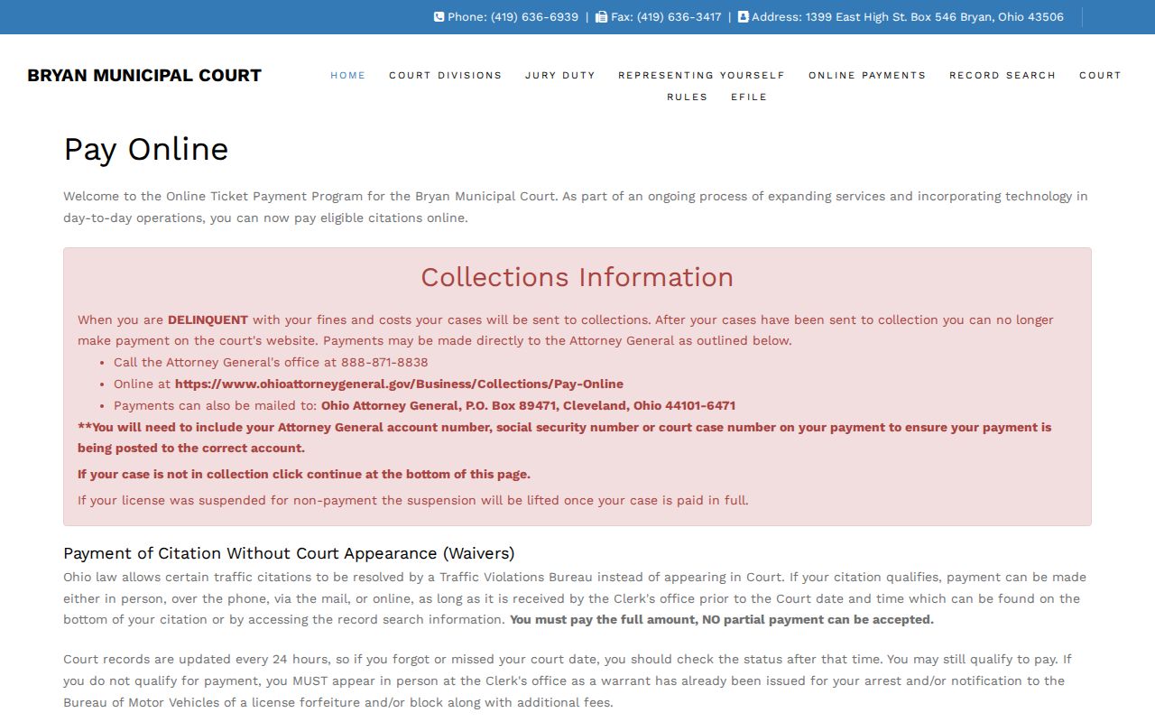 Bryan court records ticket payment search for eligible municipal traffic cases