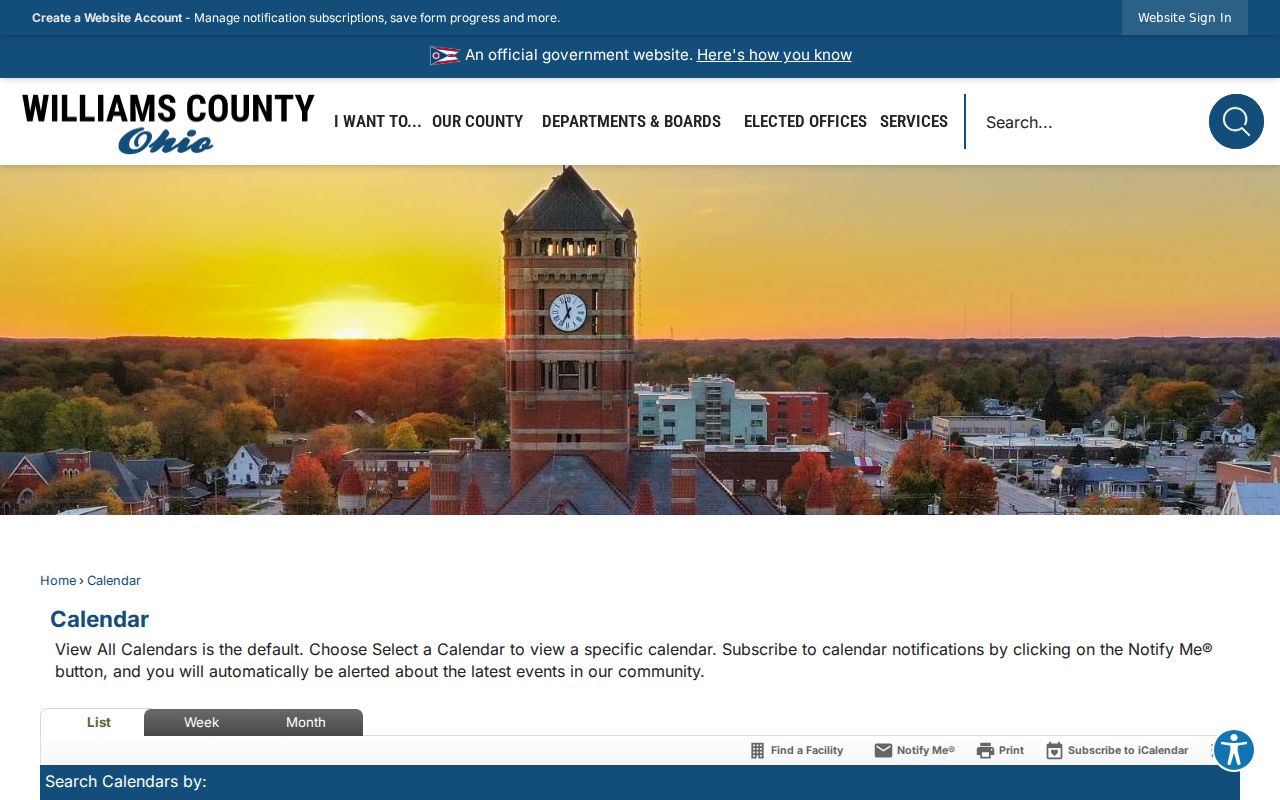 Williams County court docket calendar search with Common Pleas, Juvenile, and Probate selectors