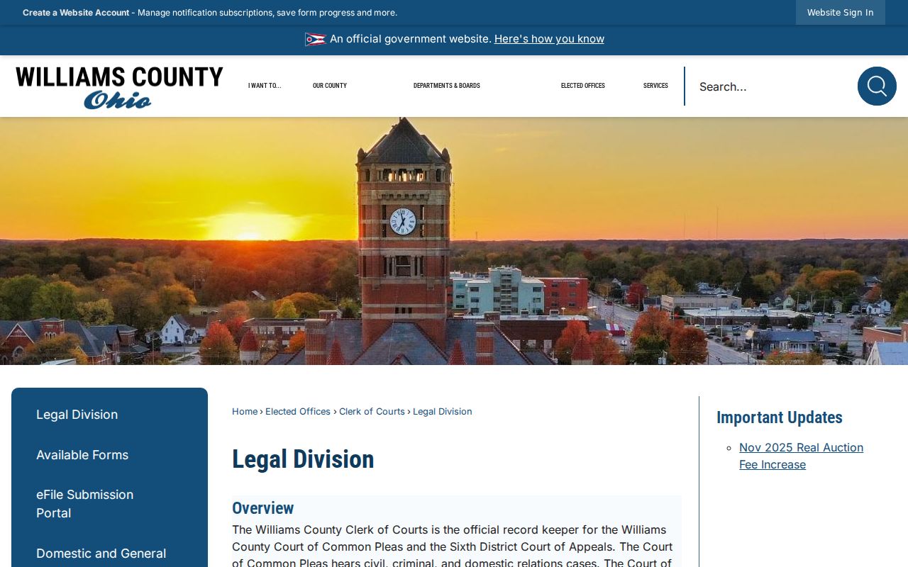 Williams County court records Legal Division record keeper information