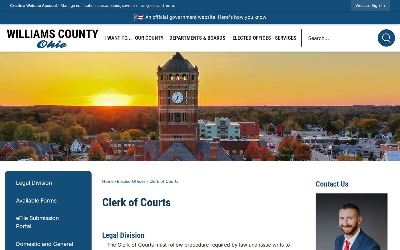 Williams County court docket Clerk of Courts page for Legal Division record services